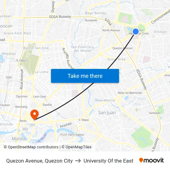 Quezon Avenue, Quezon City to University Of the East map