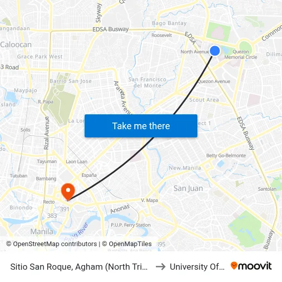 Sitio San Roque, Agham (North Triangle), Quezon City to University Of the East map
