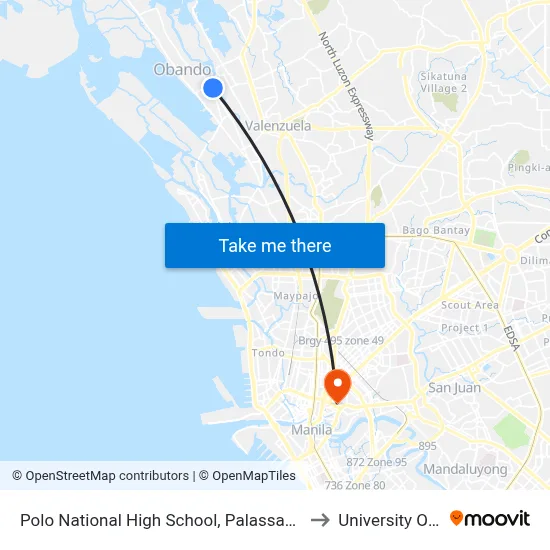 Polo National High School, Palassan Road, Valenzuela City to University Of the East map