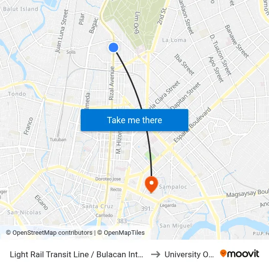 Light Rail Transit Line / Bulacan Intersection, Quezon City to University Of the East map