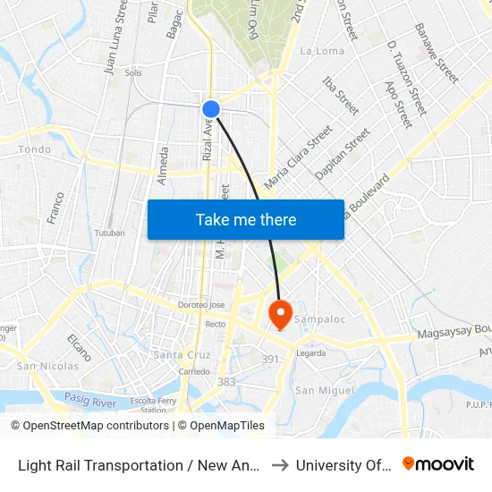Light Rail Transportation / New Antipolo, Quezon City to University Of the East map