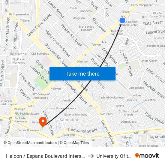 Halcon / Espana Boulevard Intersection, Manila to University Of the East map
