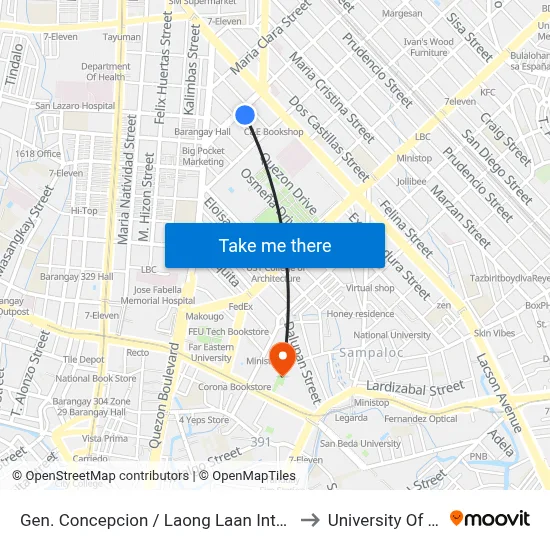Gen. Concepcion / Laong Laan Intersection, Manila to University Of the East map