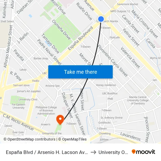 España Blvd / Arsenio H. Lacson Ave  Intersection, Manila to University Of the East map