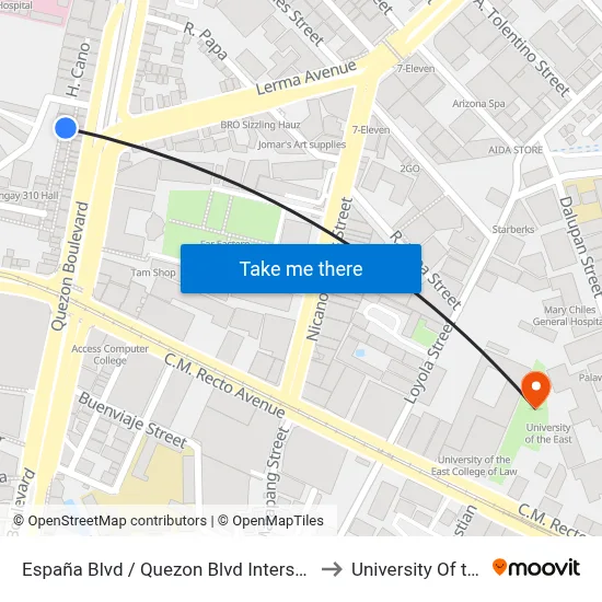 España Blvd / Quezon Blvd  Intersection, Manila to University Of the East map