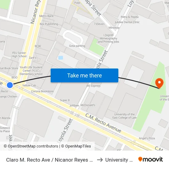 Claro M. Recto Ave / Nicanor Reyes Street Intersection, Manila to University Of the East map