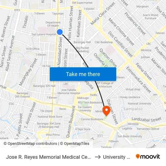 Jose R. Reyes Memorial Medical Center, Rizal Avenue, Manila to University Of the East map