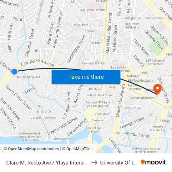 Claro M. Recto Ave / Ylaya Intersection, Manila to University Of the East map