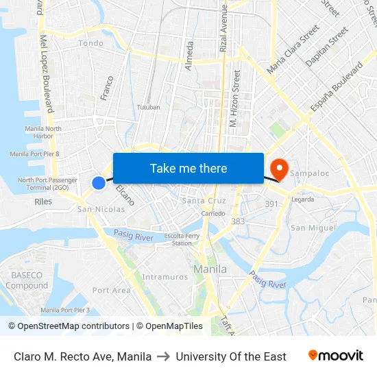 Claro M. Recto Ave, Manila to University Of the East map