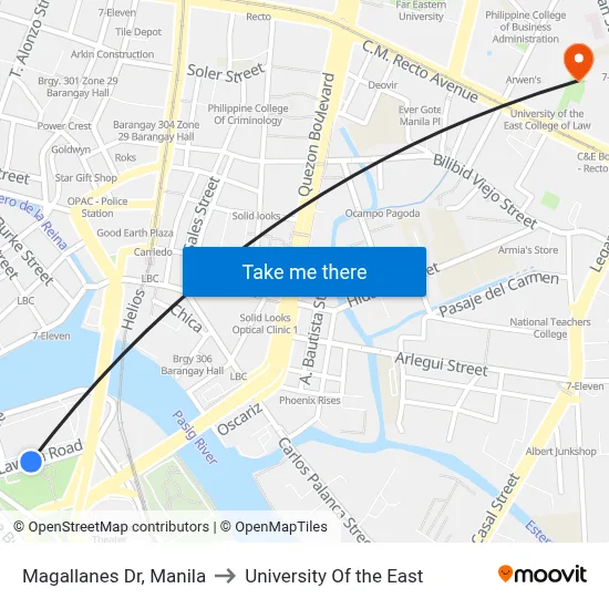 Magallanes Dr, Manila to University Of the East map
