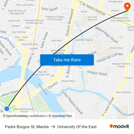 Padre Burgos St, Manila to University Of the East map