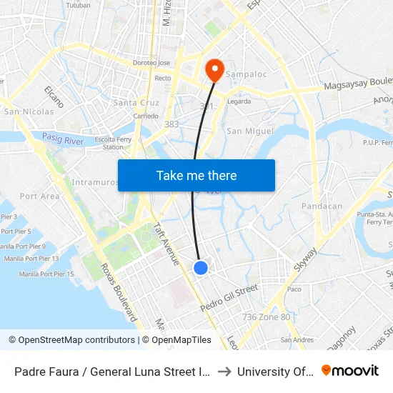 Padre Faura / General Luna Street Intersection, Manila to University Of the East map