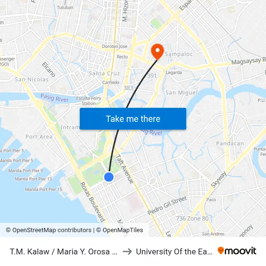 T.M. Kalaw / Maria Y. Orosa St to University Of the East map