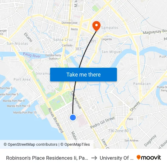 Robinson's Place Residences Ii, Padre Faura, Manila to University Of the East map