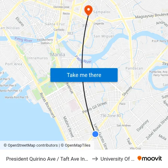 President Quirino Ave / Taft Ave Intersection, Manila to University Of the East map