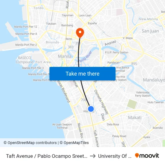 Taft Avenue / Pablo Ocampo Sreet, Avenue, Manila to University Of the East map