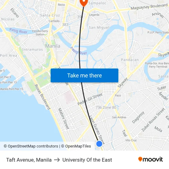 Taft Avenue, Manila to University Of the East map