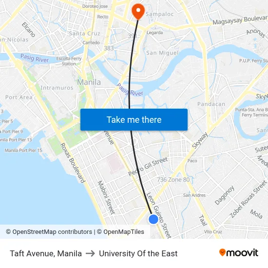 Taft Avenue, Manila to University Of the East map