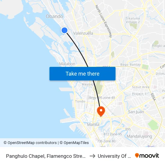 Panghulo Chapel, Flamengco Street, Malabon City to University Of the East map