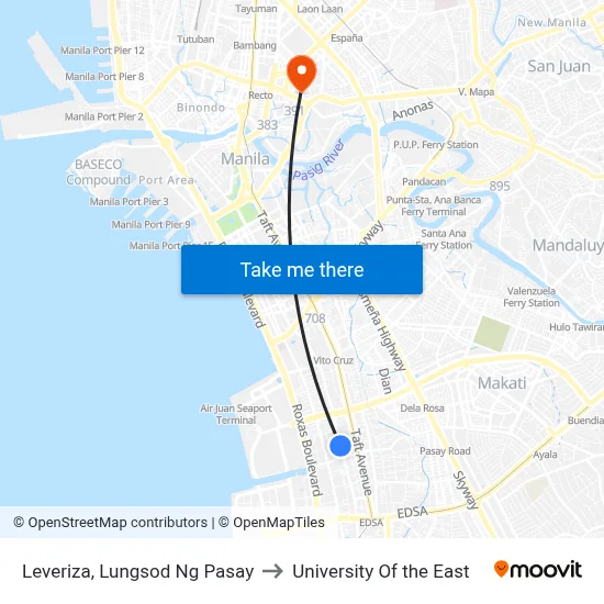 Leveriza, Lungsod Ng Pasay to University Of the East map
