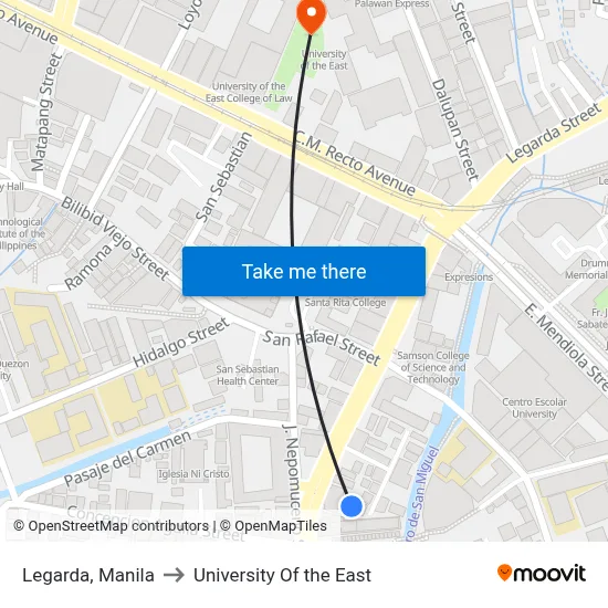 Legarda, Manila to University Of the East map