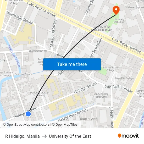 R Hidalgo, Manila to University Of the East map