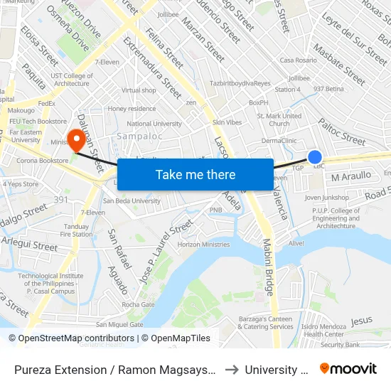 Pureza Extension / Ramon Magsaysay Blvd Intersection, Manila to University Of the East map