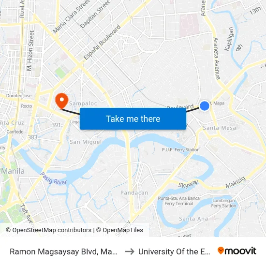 Ramon Magsaysay Blvd, Manila to University Of the East map