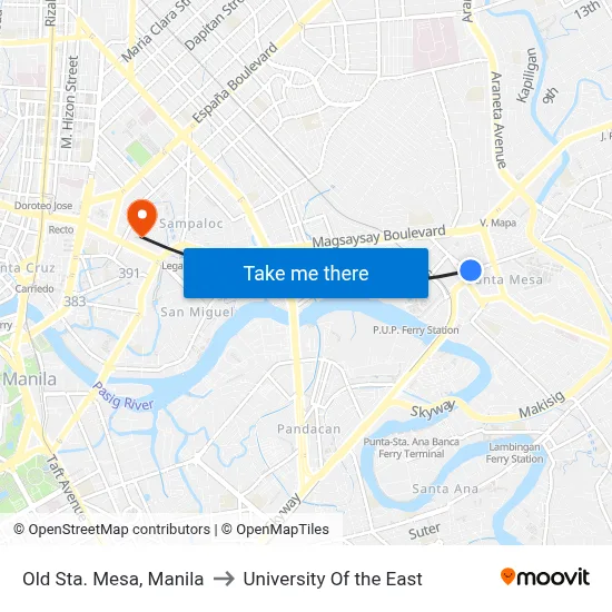 Old Sta. Mesa, Manila to University Of the East map