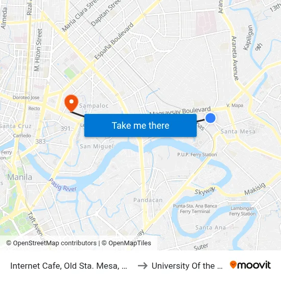 Internet Cafe, Old Sta. Mesa, Manila to University Of the East map