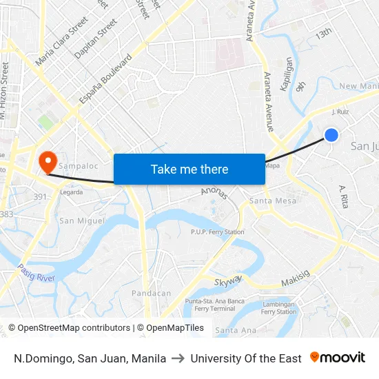 N.Domingo,  San Juan, Manila to University Of the East map