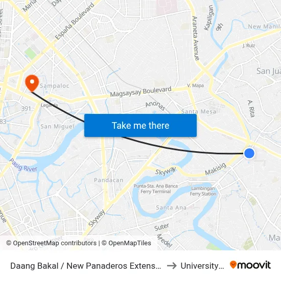 Daang Bakal / New Panaderos Extension Intersection, Mandaluyong City to University Of the East map