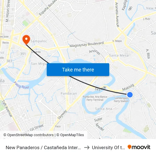 New Panaderos / Castañeda Intersection, Manila to University Of the East map