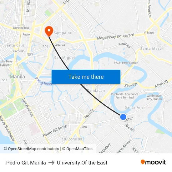 Pedro Gil, Manila to University Of the East map