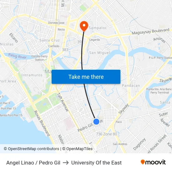 Angel Linao / Pedro Gil to University Of the East map