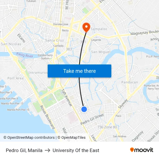 Pedro Gil, Manila to University Of the East map