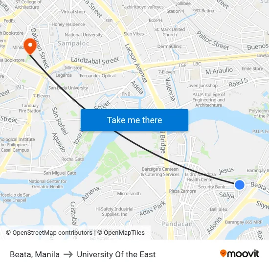 Beata, Manila to University Of the East map