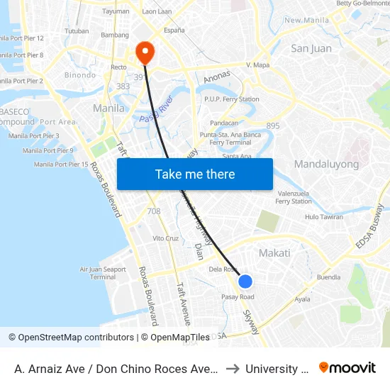 A. Arnaiz Ave / Don Chino Roces Avenue Intersection, Makati City to University Of the East map