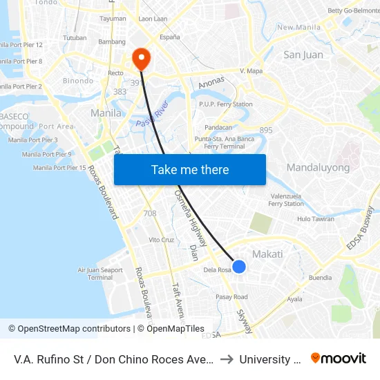 V.A. Rufino St / Don Chino Roces Avenue Intersection, Makati City to University Of the East map