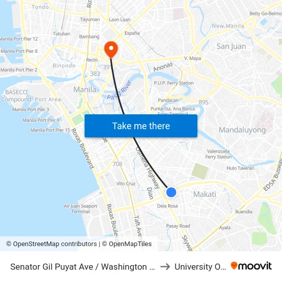 Senator Gil Puyat Ave / Washington Intersection, Makati City to University Of the East map