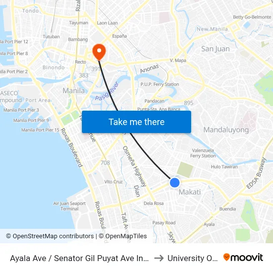 Ayala Ave / Senator Gil Puyat Ave Intersection, Makati City to University Of the East map