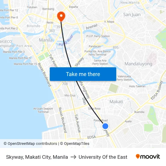 Skyway, Makati City, Manila to University Of the East map