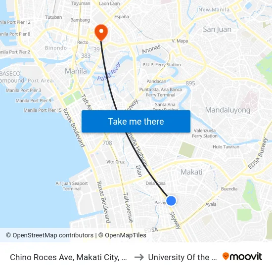 Chino Roces Ave, Makati City, Manila to University Of the East map