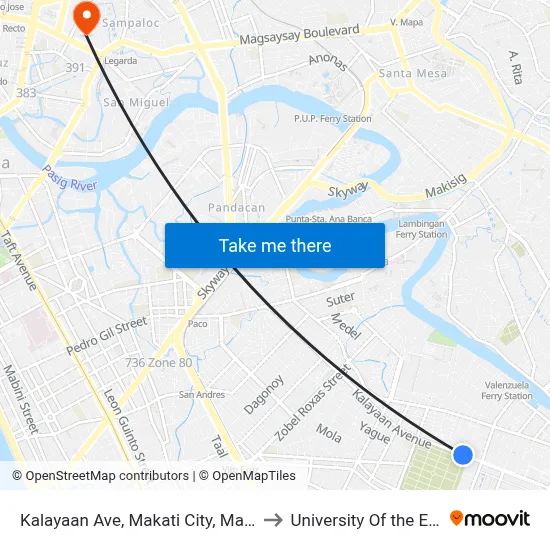 Kalayaan Ave, Makati City, Manila to University Of the East map