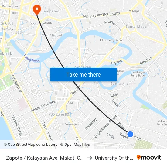Zapote / Kalayaan Ave, Makati City, Manila to University Of the East map