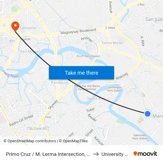Primo Cruz / M. Lerma Intersection, Mandaluyong City, Manila to University Of the East map
