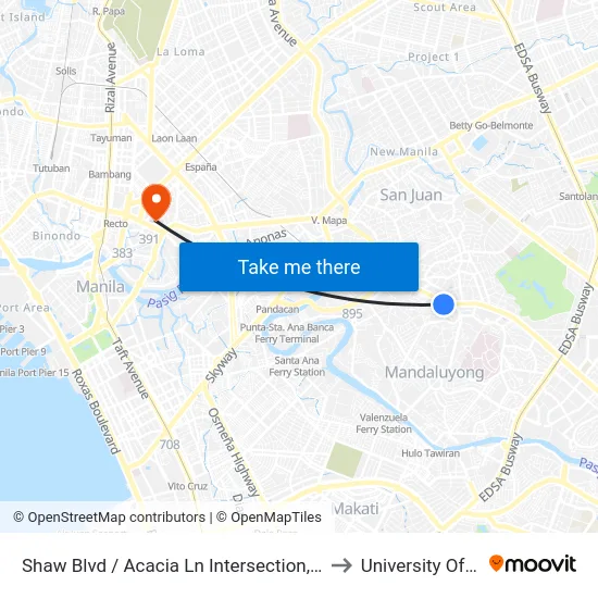 Shaw Blvd / Acacia Ln Intersection, Mandaluyong City to University Of the East map