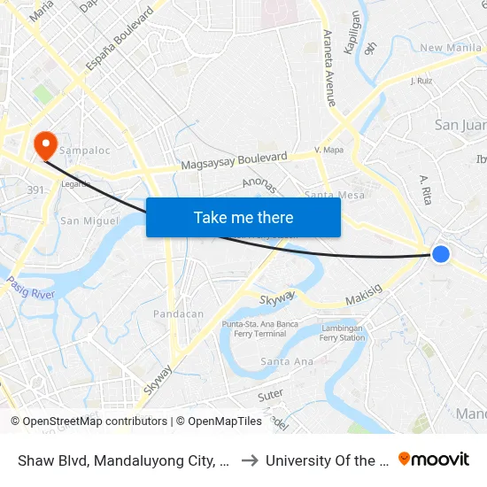 Shaw Blvd, Mandaluyong City, Manila to University Of the East map