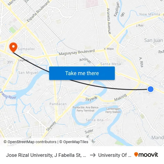 Jose Rizal University, J Fabella St, Mandaluyong City to University Of the East map