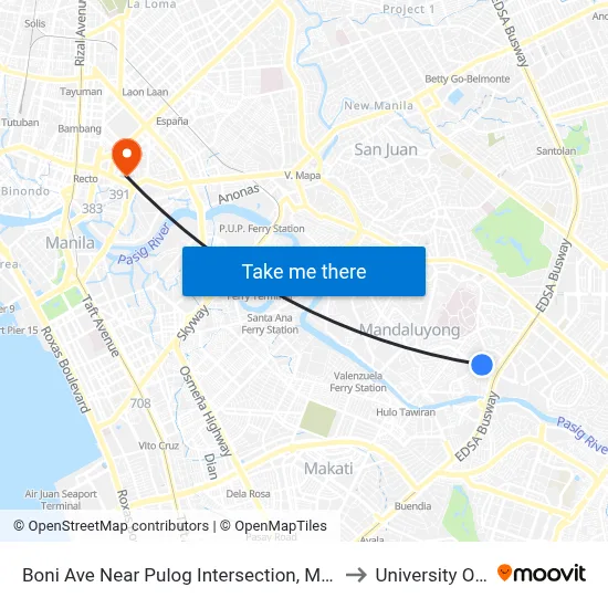 Boni Ave Near Pulog Intersection, Mandaluyong City, Manila to University Of the East map